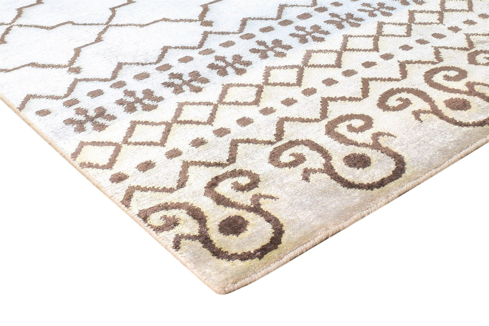 Gloria Hand Knotted Blue Silk Rug 6' X 9' Modern Moroccan Scroll Tile 7865094668437