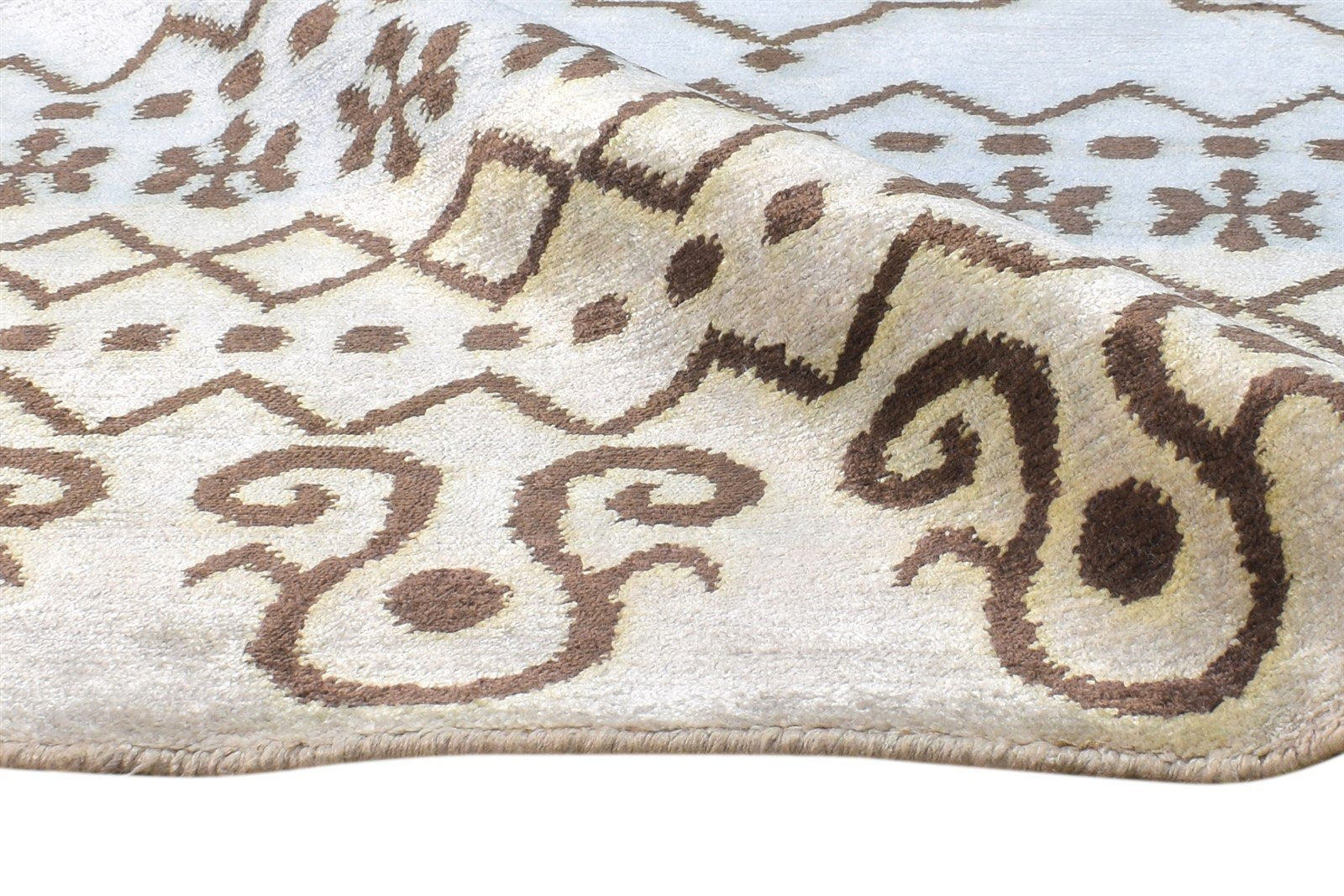 Gloria Hand Knotted Blue Silk Rug 6' X 9' Modern Moroccan Scroll Tile   7865094668437