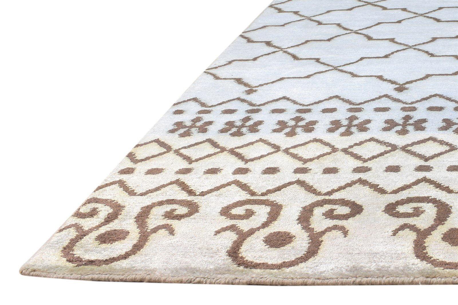 Hand Knotted Blue Silk Rug 6' X 9' Modern Moroccan Scroll Tile Room Size Carpet Area Rug