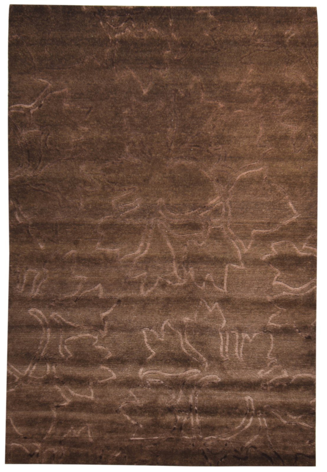 Blanca Hand Knotted Brown Wool / Silk Rug 6X8 Modern French Floral   7865095192725