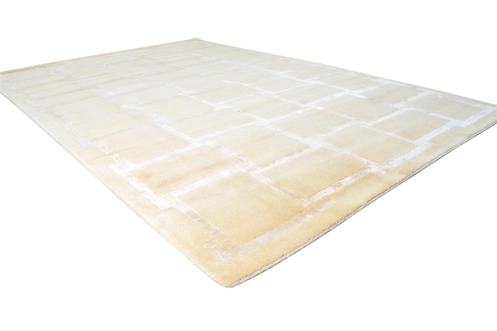 Wool / Silk Beige Rug 6X9 Modern Hand Knotted Scandinavian Geometric Room Size Area Rug