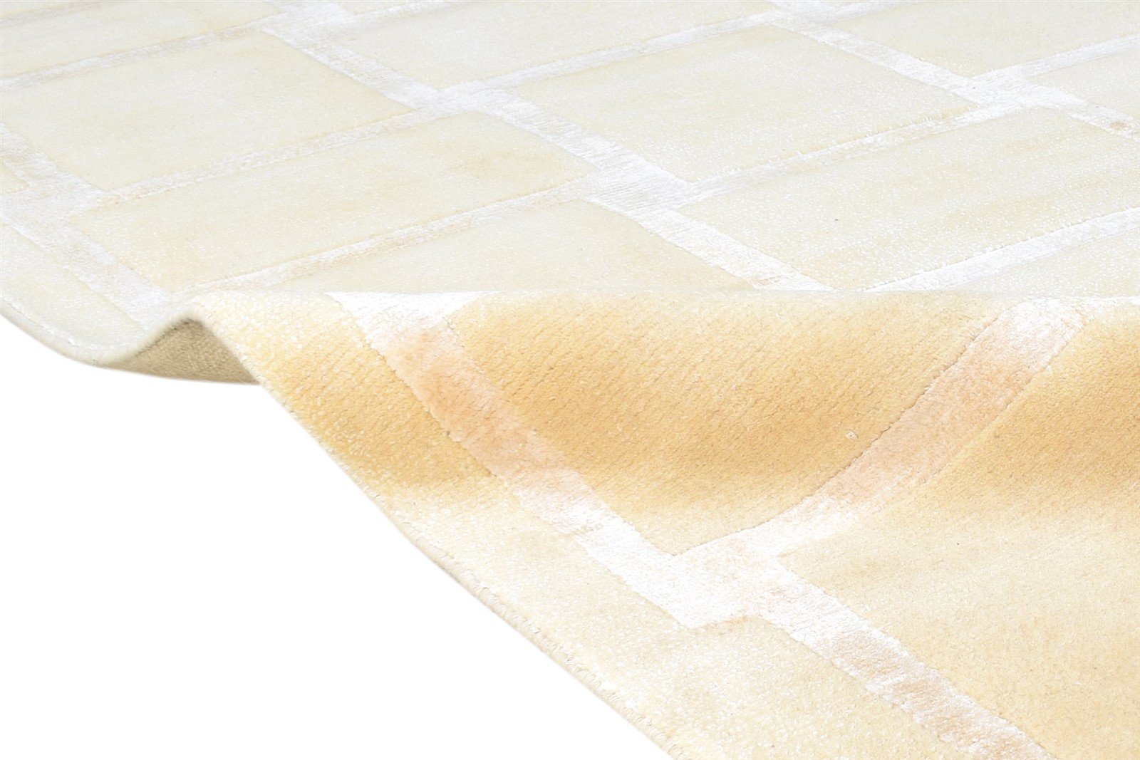 Wool / Silk Beige Rug 6X9 Modern Hand Knotted Scandinavian Geometric Room Size Area Rug