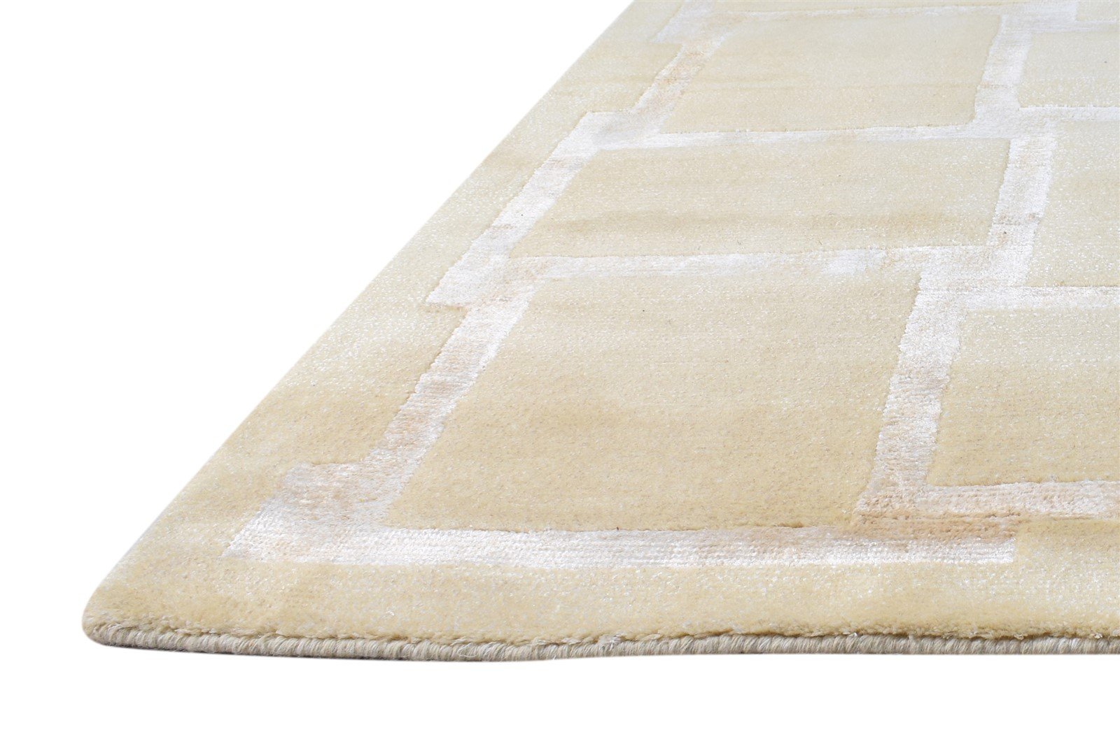 Wool / Silk Beige Rug 6X9 Modern Hand Knotted Scandinavian Geometric Room Size Area Rug
