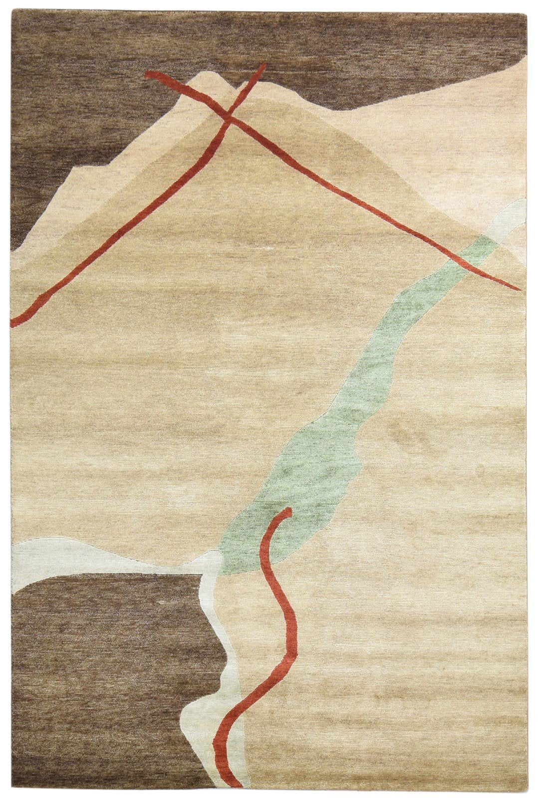 Beige Wool / Silk Rug 6X9 Modern Hand Knotted American Abstract Room Size Area Rug