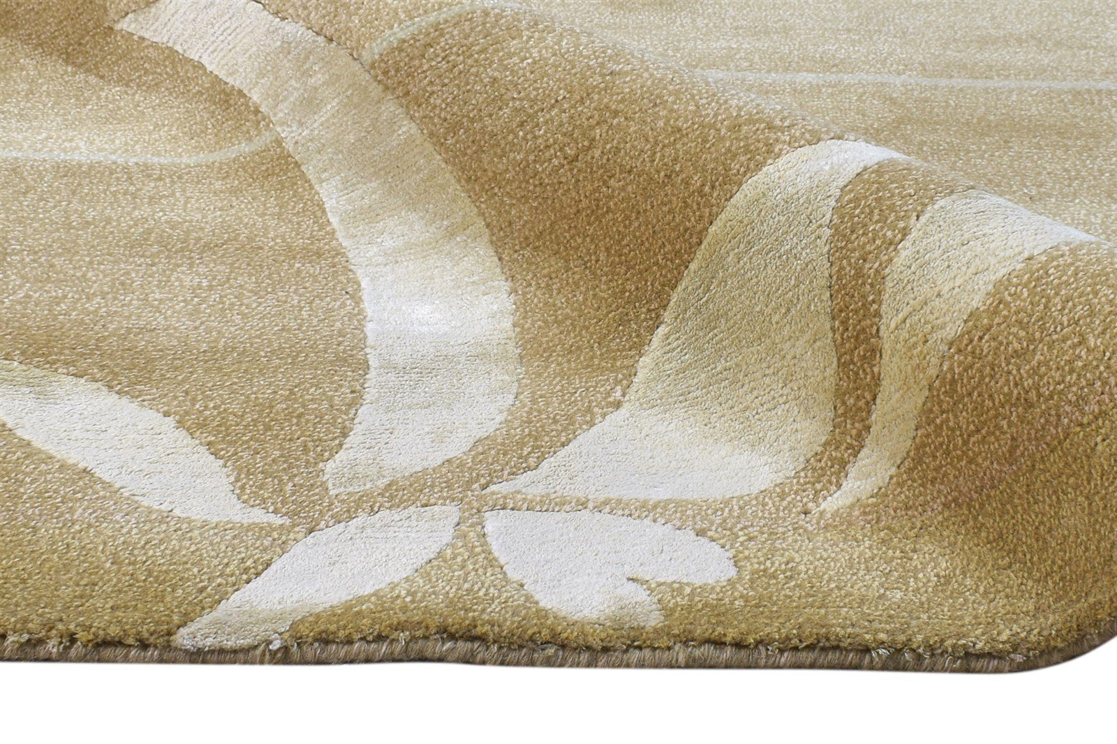 6X9 Rug Wool / Silk Beige Modern Hand Knotted French Floral Room Size Carpet Area Rug