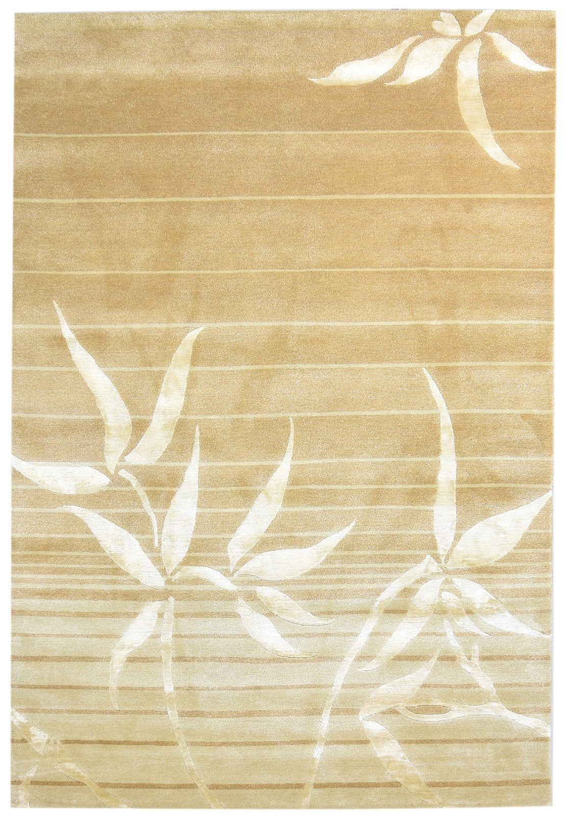 6X9 Rug Wool / Silk Beige Modern Hand Knotted French Floral Room Size Carpet Area Rug