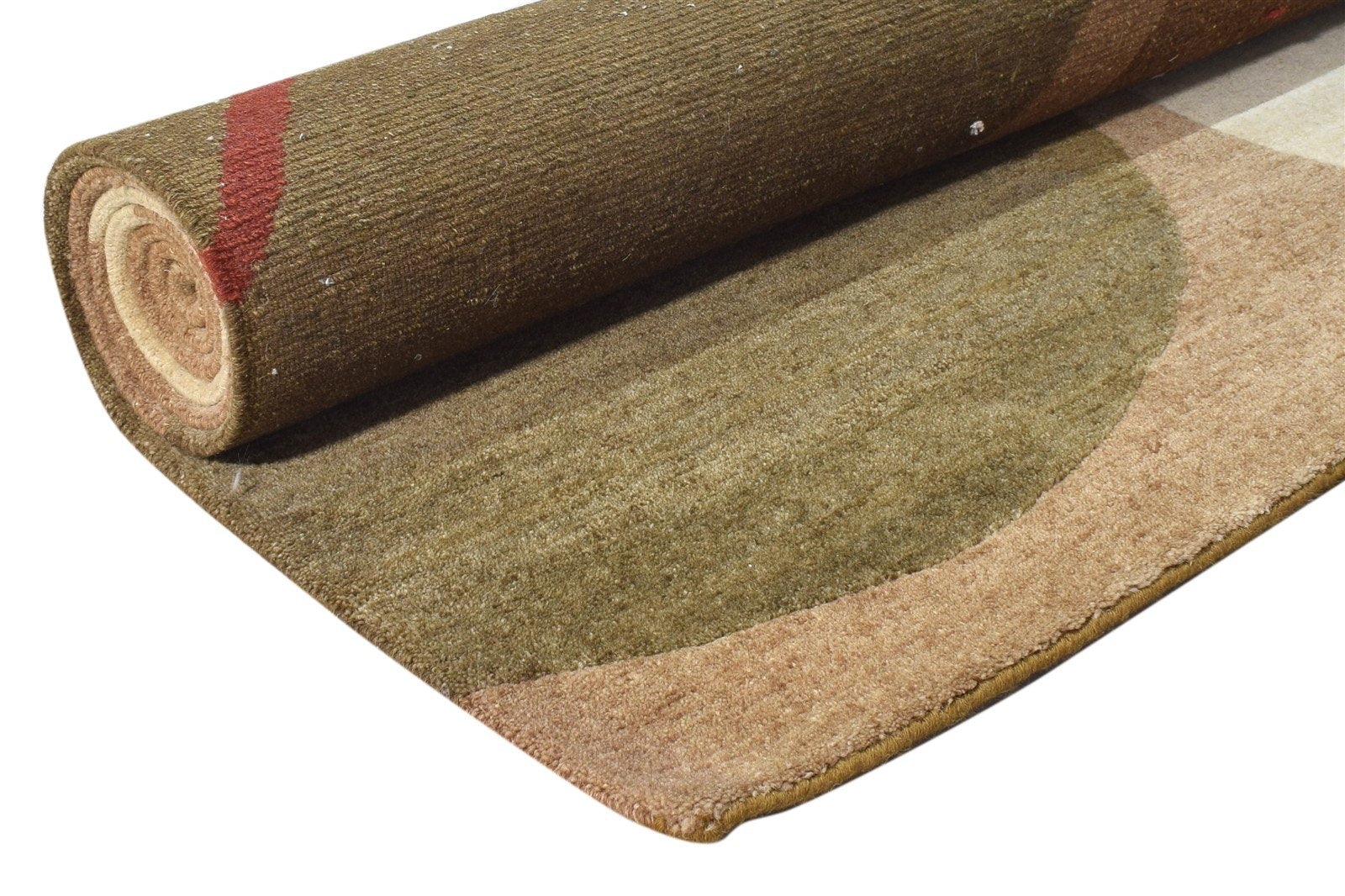 Hand Knotted Brown Wool Rug 6' X 9' Modern European Circles Room Size Carpet Area Rug