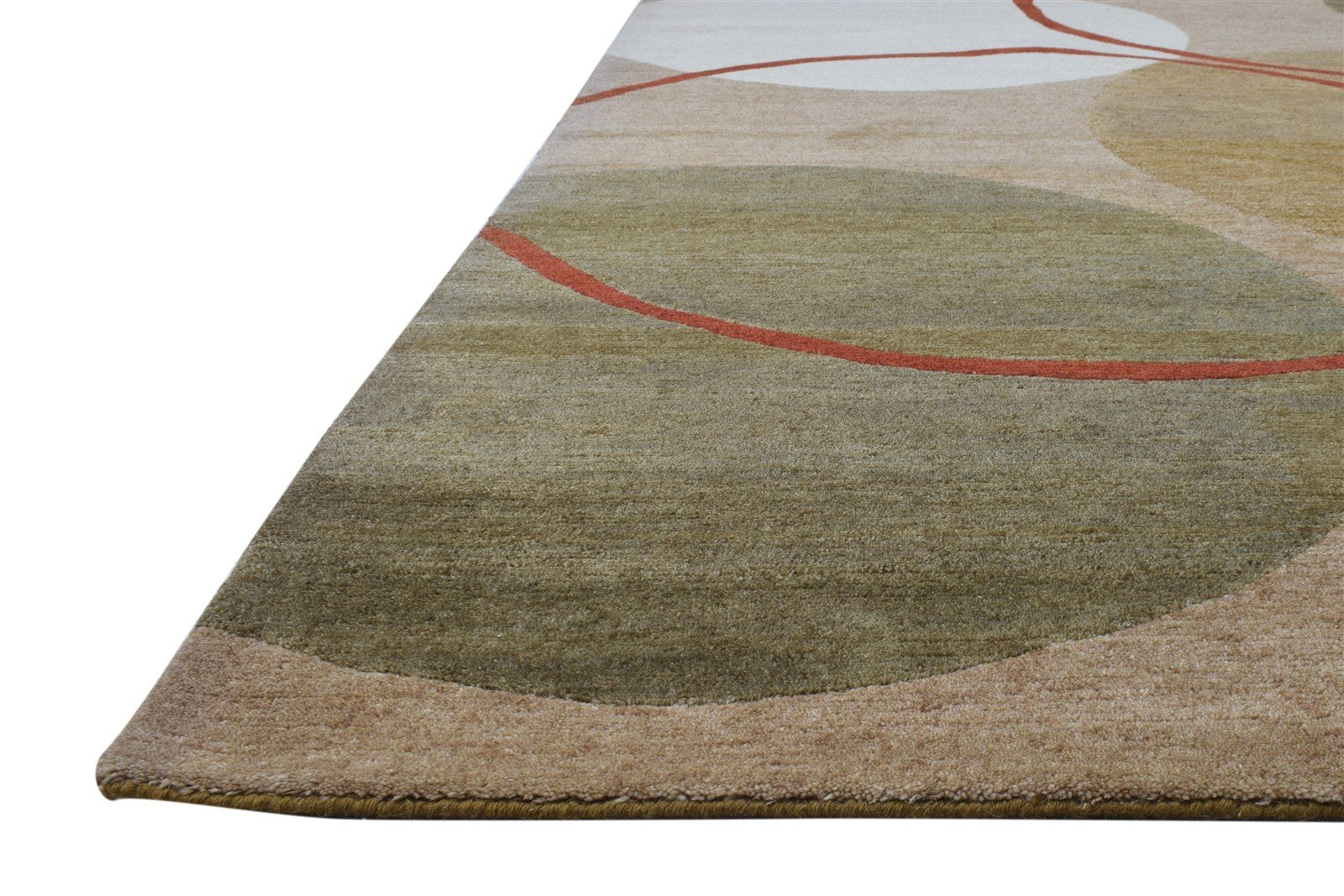 Hand Knotted Brown Wool Rug 6' X 9' Modern European Circles Room Size Carpet Area Rug
