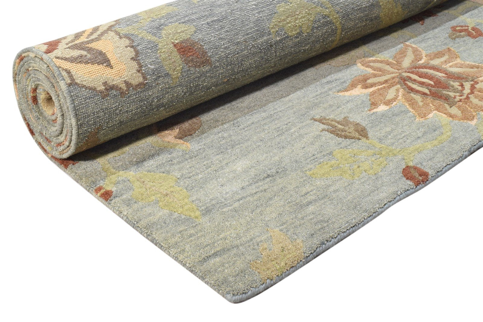 Blue Wool / Silk Rug 6' X 9' Modern Hand Knotted French Floral Room Size Carpet Area Rug