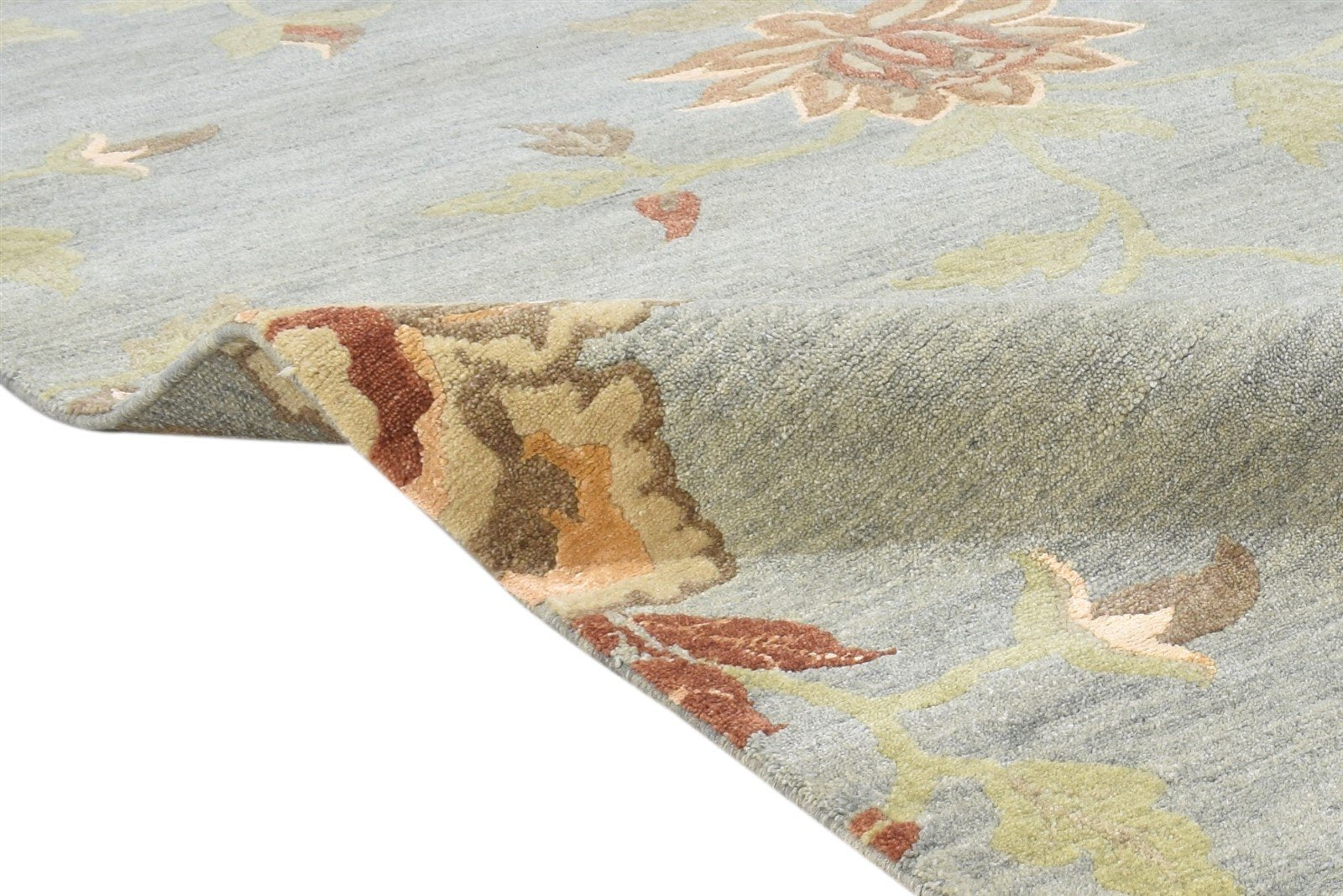 Blue Wool / Silk Rug 6' X 9' Modern Hand Knotted French Floral Room Size Carpet Area Rug