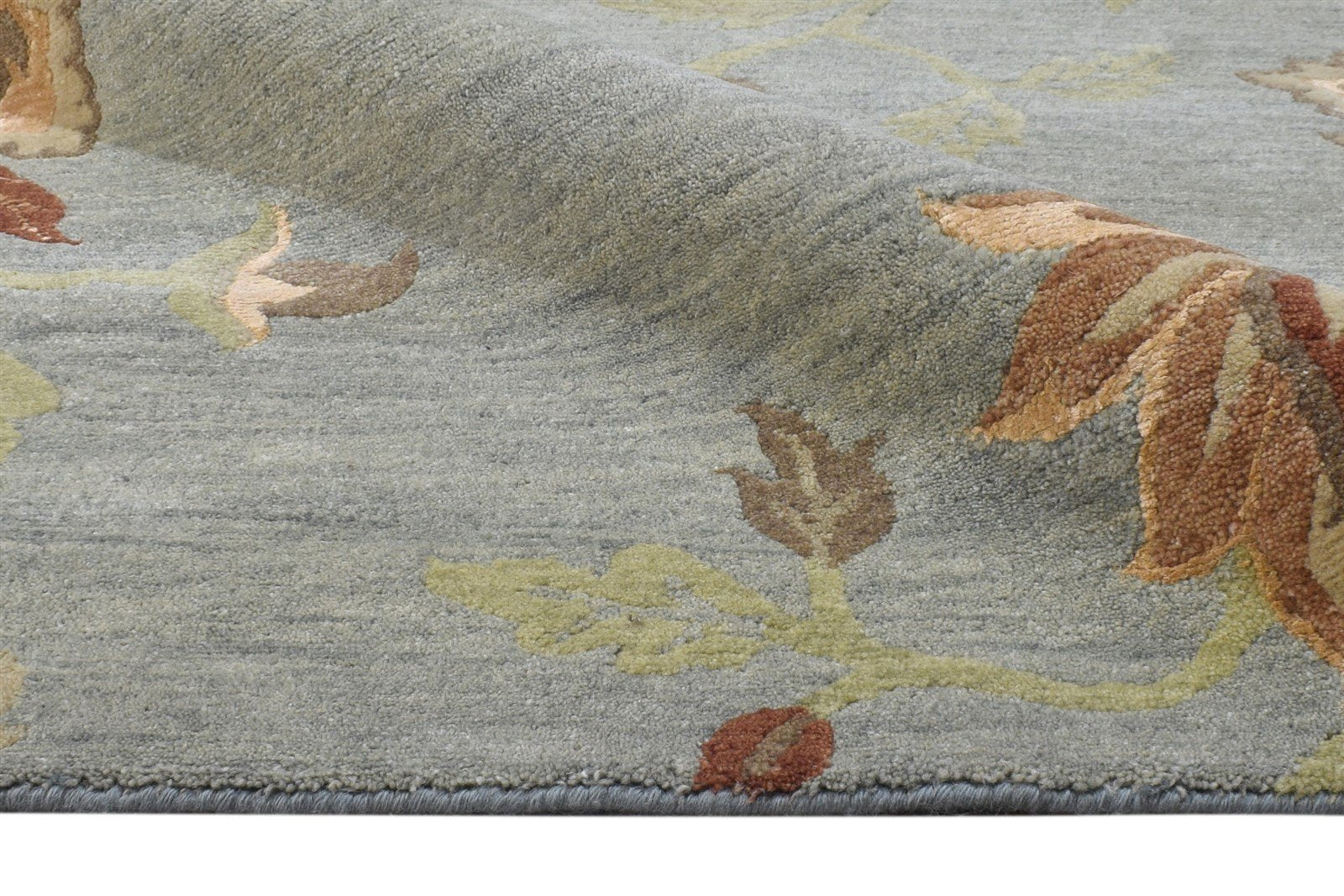 Blue Wool / Silk Rug 6' X 9' Modern Hand Knotted French Floral Room Size Carpet Area Rug