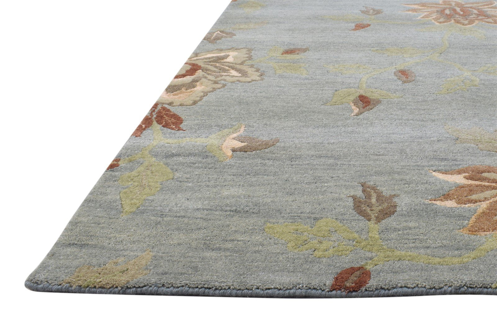 Blue Wool / Silk Rug 6' X 9' Modern Hand Knotted French Floral Room Size Carpet Area Rug