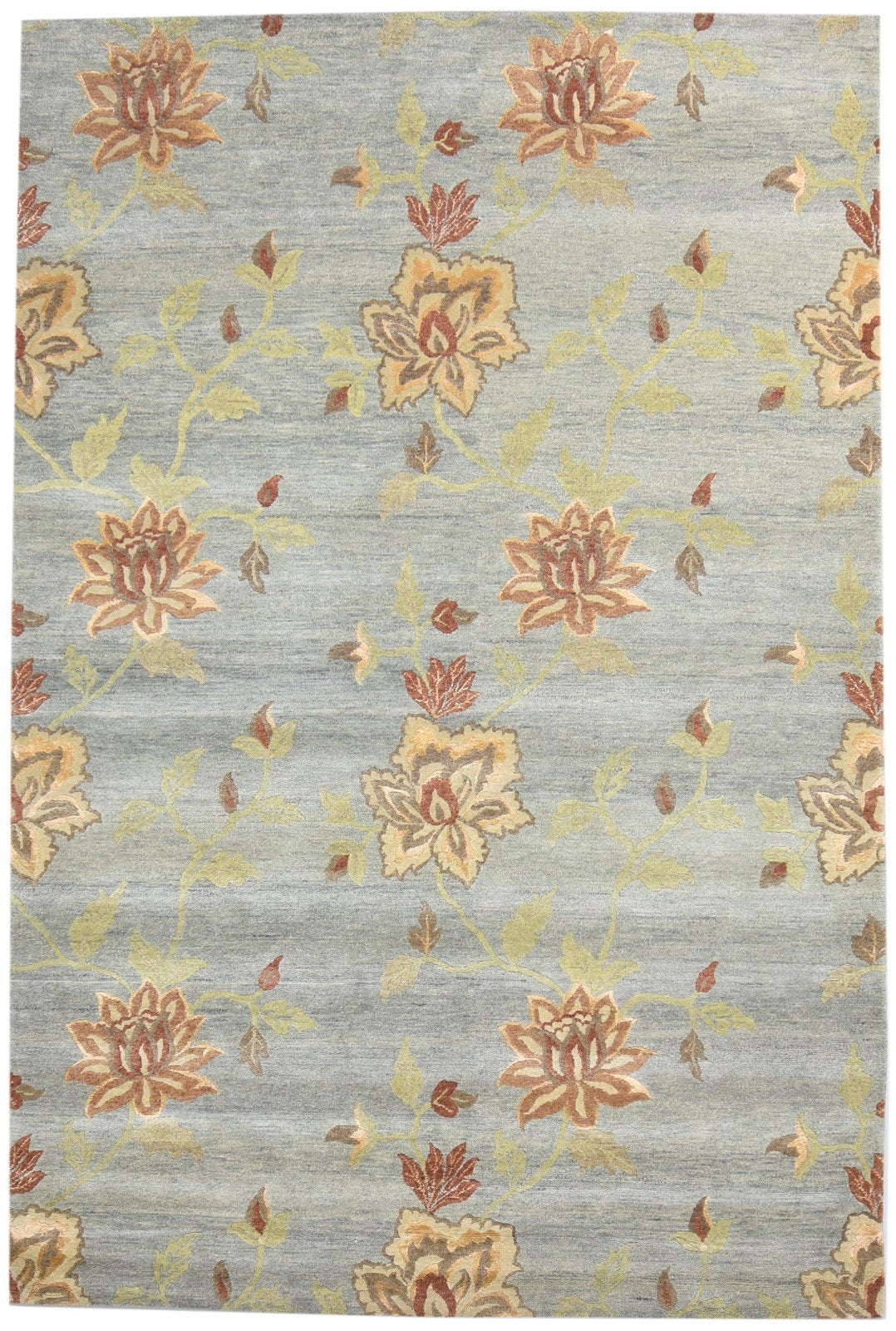 Blue Wool / Silk Rug 6' X 9' Modern Hand Knotted French Floral Room Size Carpet Area Rug