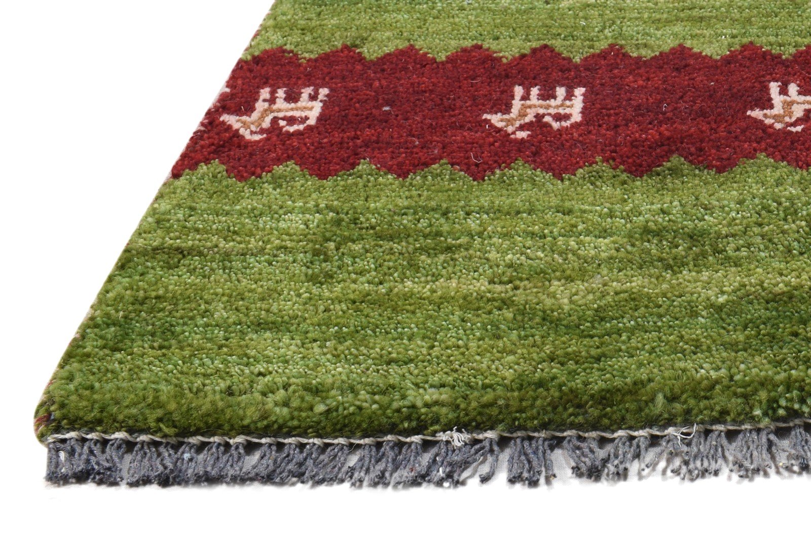 Hand Knotted Green Wool Rug 1' X 2' Southwestern Gabbeh Tribal Small Carpet Area Rug