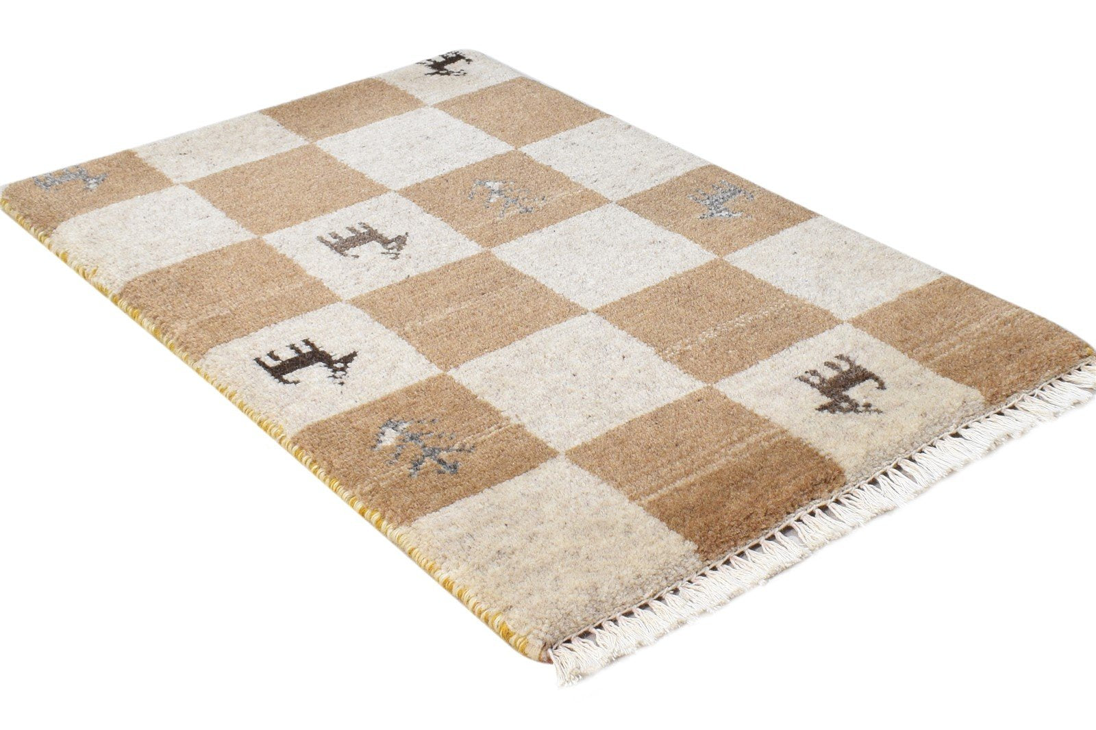 Beige Wool Rug 2' X 2' Southwestern Hand Knotted Gabbeh Tribal Small Carpet Area Rug