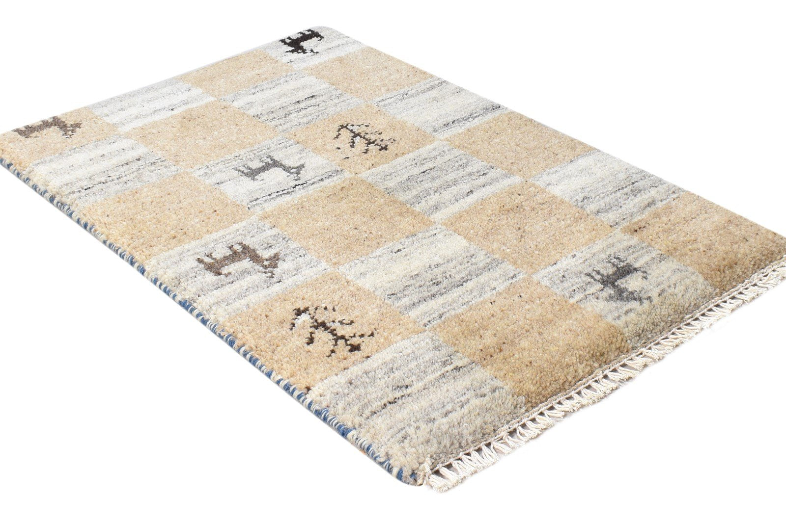 2' X 2' Rug Wool Beige Southwestern Hand Knotted Gabbeh Tribal Small Carpet Area Rug