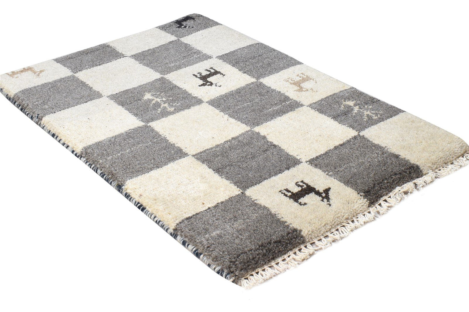 Hand Knotted Grey Wool Rug 2' X 2' Southwestern Gabbeh Tribal Small Carpet Area Rug