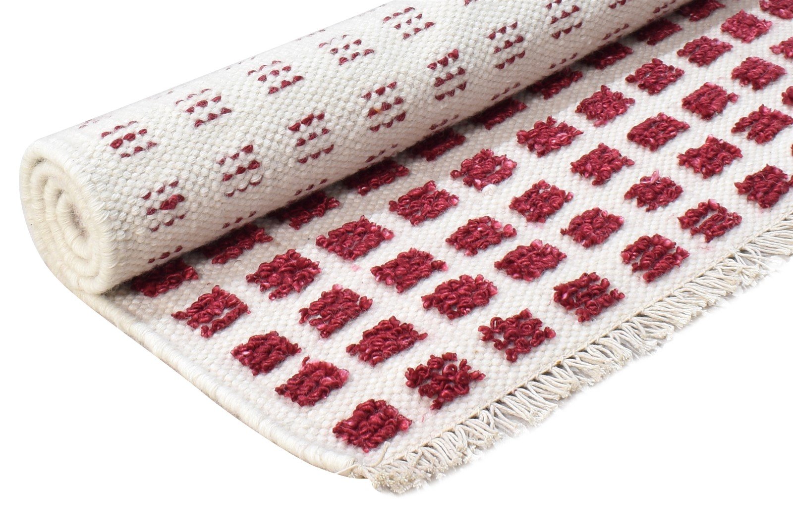 Red New Zealand Wool Rug 2X3 Modern Jacquard Loom Scandinavian Abstract Small Area Rug