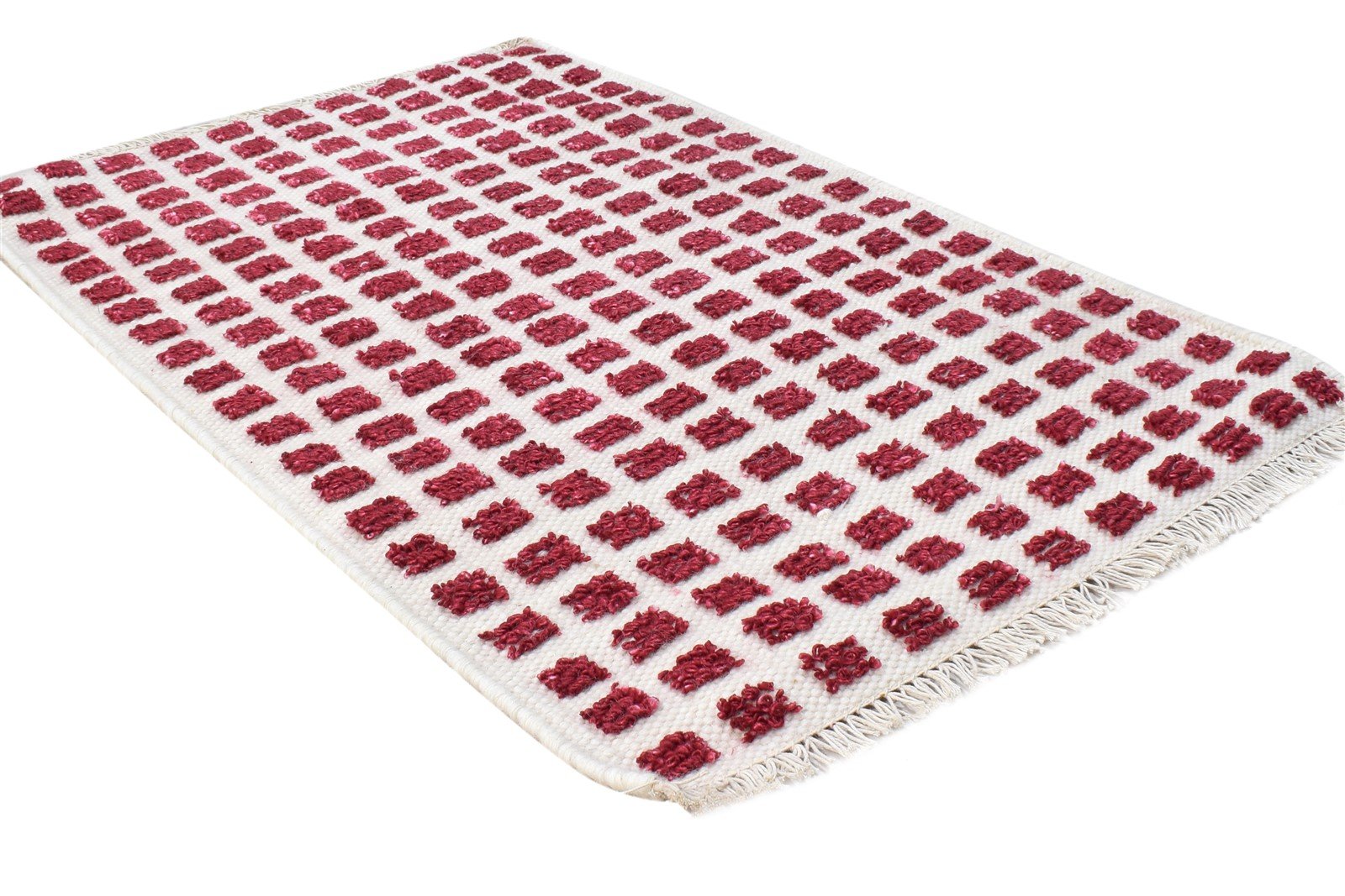 Red New Zealand Wool Rug 2X3 Modern Jacquard Loom Scandinavian Abstract Small Area Rug