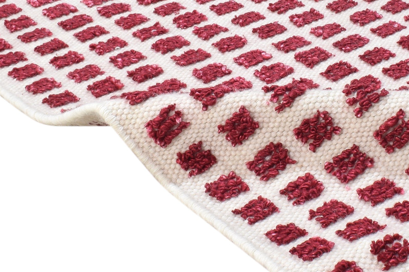 Red New Zealand Wool Rug 2X3 Modern Jacquard Loom Scandinavian Abstract Small Area Rug