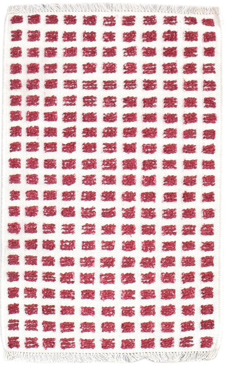 Red New Zealand Wool Rug 2X3 Modern Jacquard Loom Scandinavian Abstract Small Area Rug