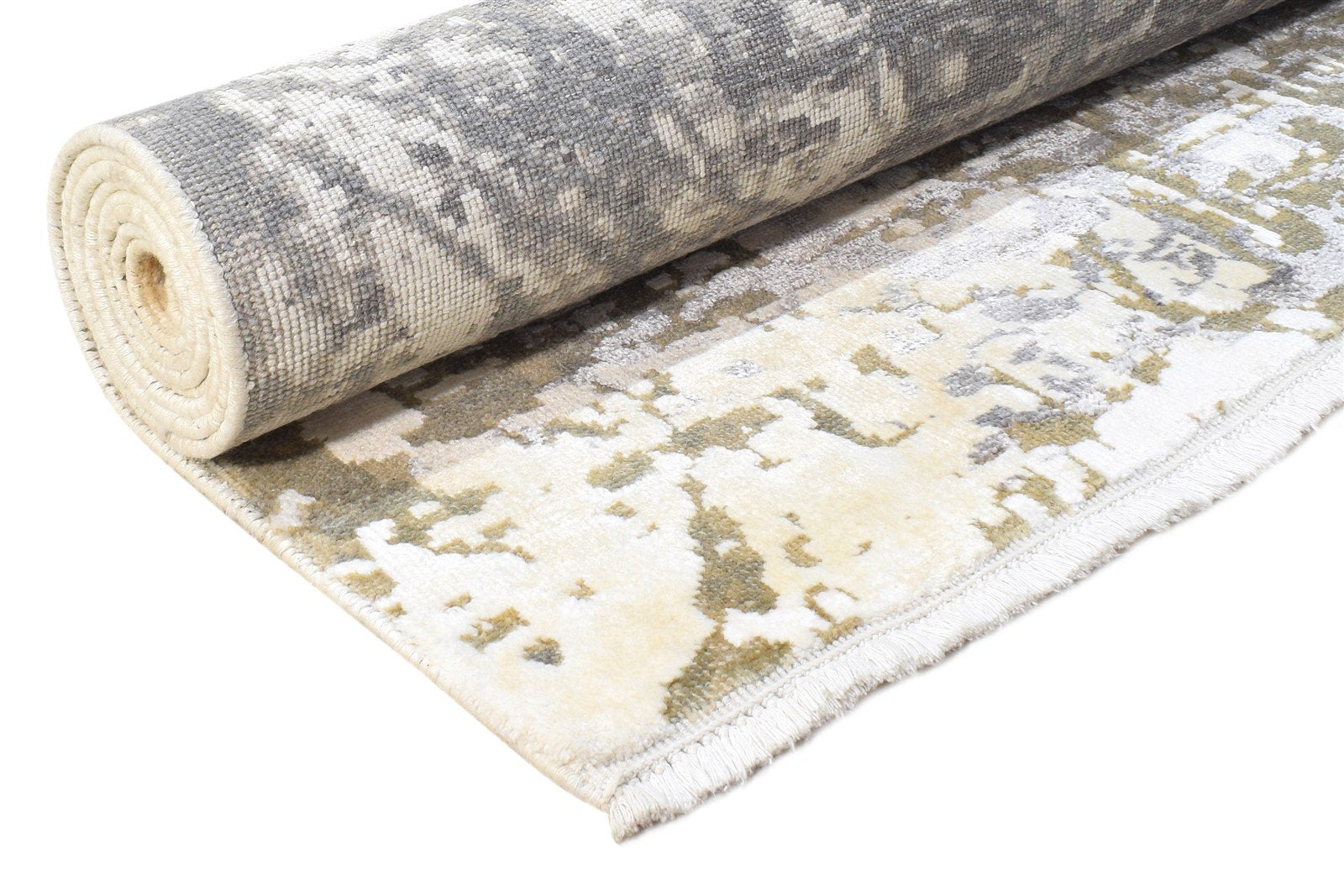 Cream Wool / Silk Rug 8X10 Modern Hand Knotted American Abstract Large Carpet Area Rug