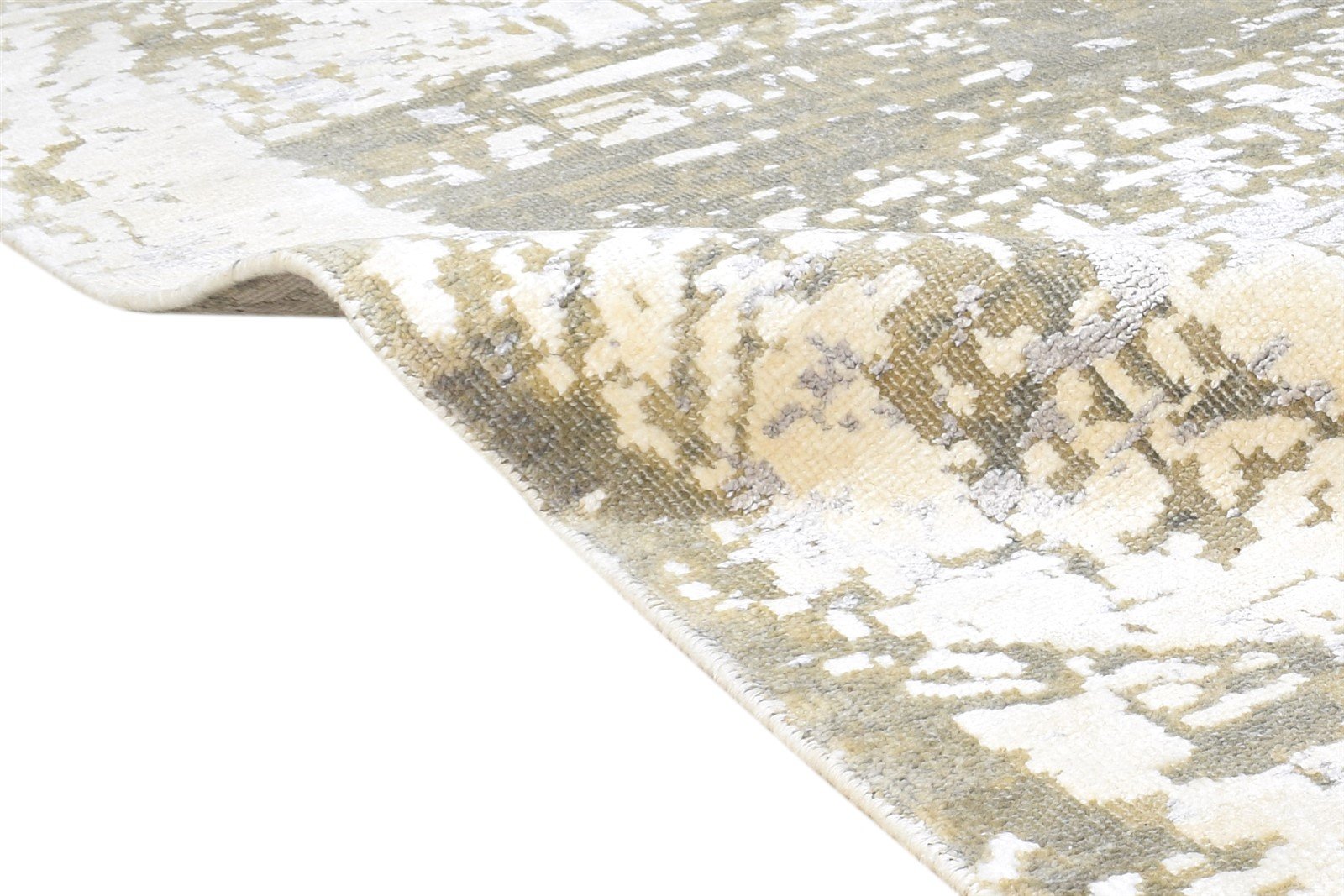 Cream Wool / Silk Rug 8X10 Modern Hand Knotted American Abstract Large Carpet Area Rug