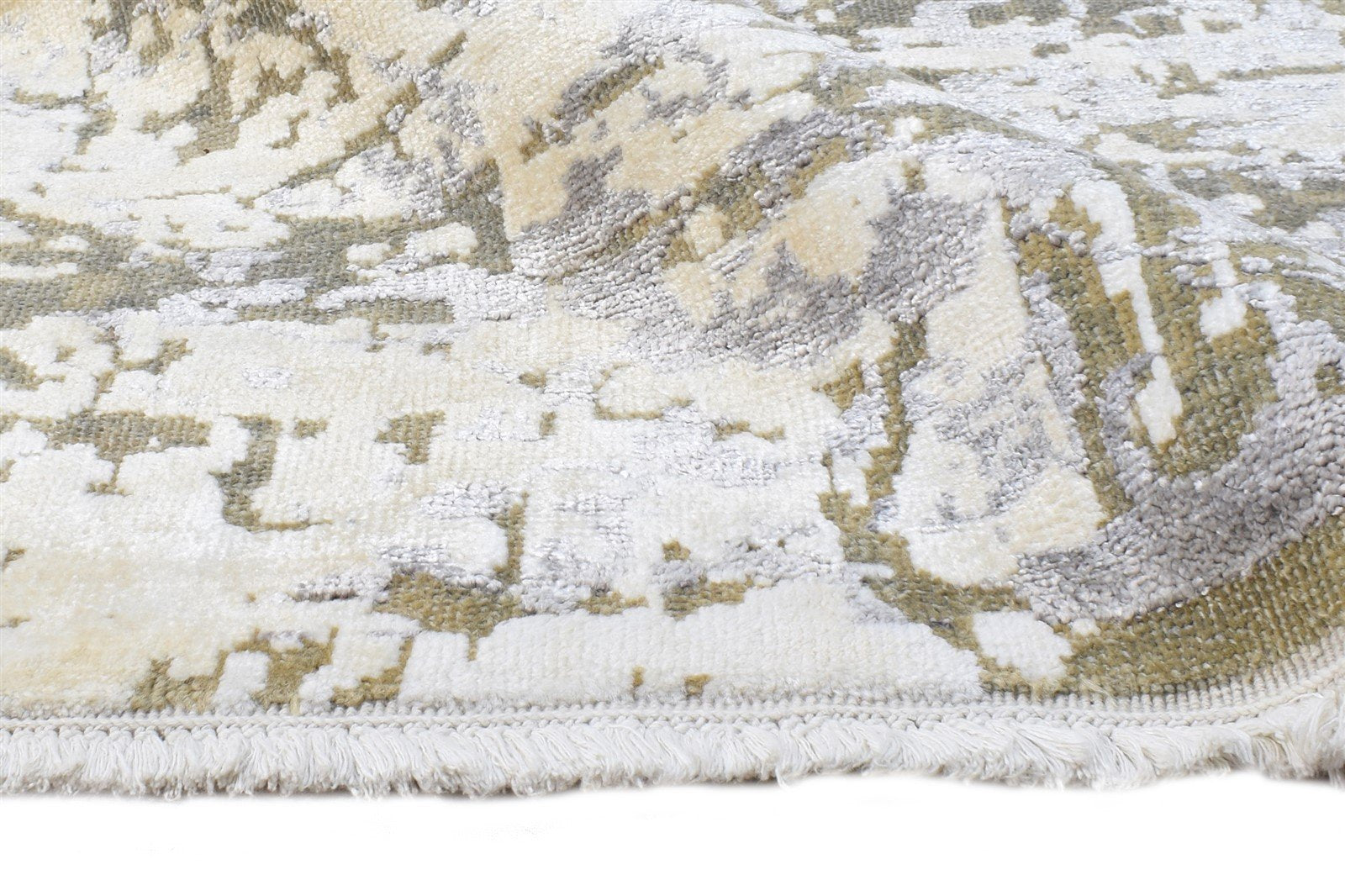 Cream Wool / Silk Rug 8X10 Modern Hand Knotted American Abstract Large Carpet Area Rug