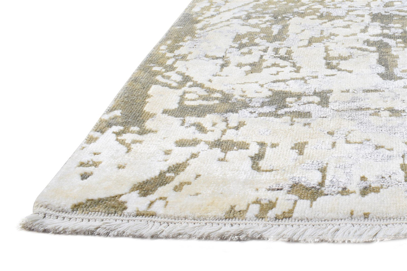 Cream Wool / Silk Rug 8X10 Modern Hand Knotted American Abstract Large Carpet Area Rug