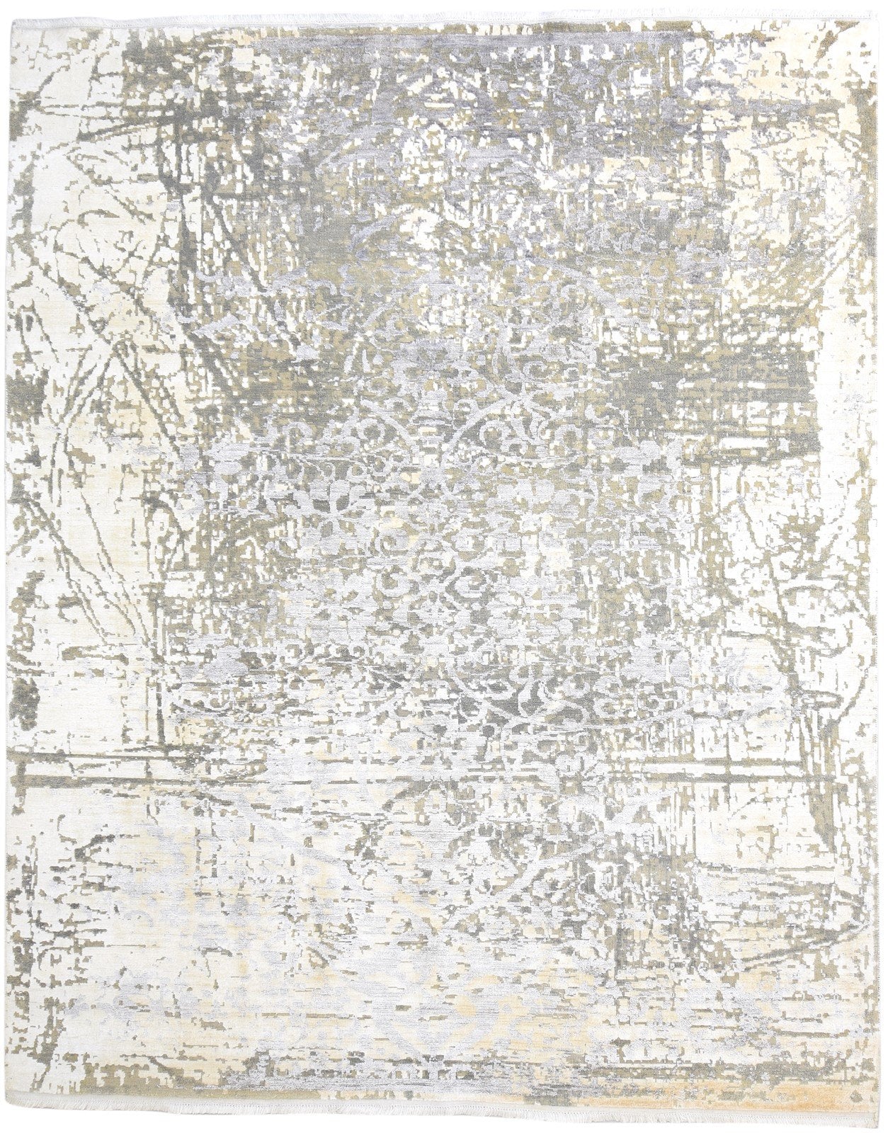 Cream Wool / Silk Rug 8X10 Modern Hand Knotted American Abstract Large Carpet Area Rug