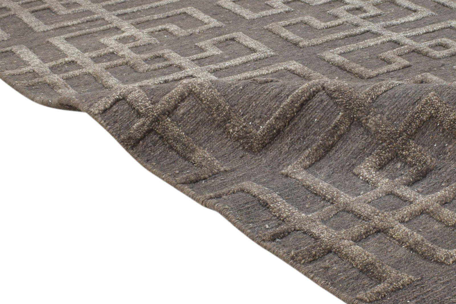 Wool Brown Rug 5X8 Modern Hand Knotted Scandinavian Geometric Room Size Carpet Area Rug