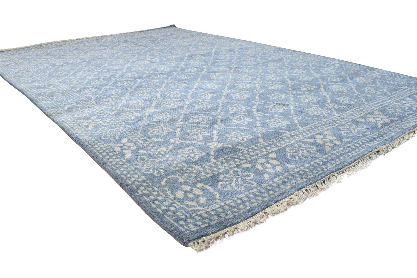 Hand Knotted Blue Wool Rug 6' X 9' Persian Bokhara Oriental Large Carpet Area Rug