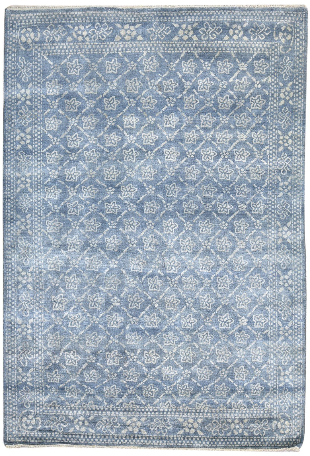 Hand Knotted Blue Wool Rug 6' X 9' Persian Bokhara Oriental Large Carpet Area Rug