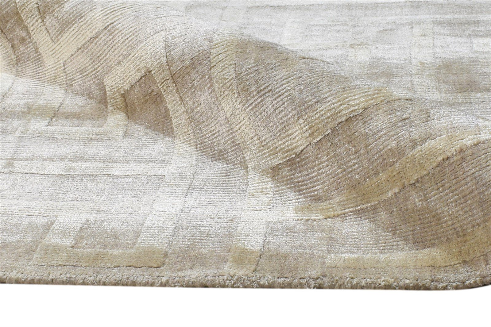 Beige Silk Rug 5' X 7' Modern Handloom Moroccan Geometric Room Size Carpet Area Rug