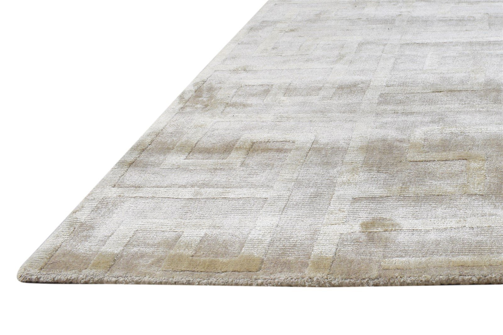 Beige Silk Rug 5' X 7' Modern Handloom Moroccan Geometric Room Size Carpet Area Rug
