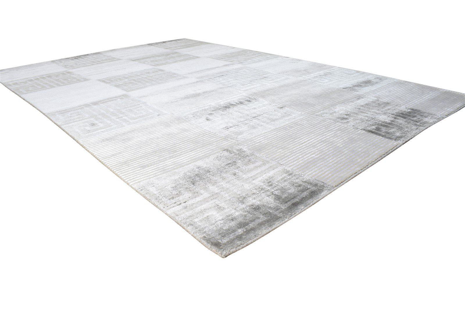 Hand Knotted Grey Silk Rug 6' X 9' Modern Moroccan Geometric Room Size Carpet Area Rug