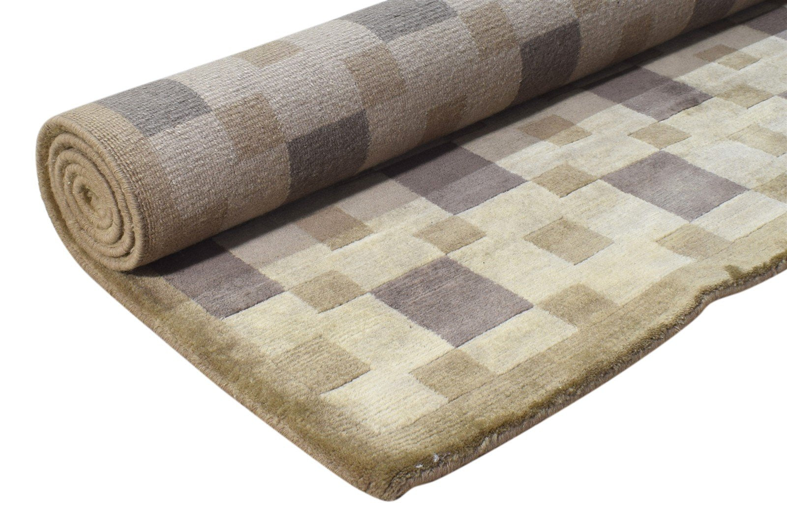 4X6 Rug Wool Brown Modern Hand Knotted Scandinavian Abstract Room Size Carpet Area Rug