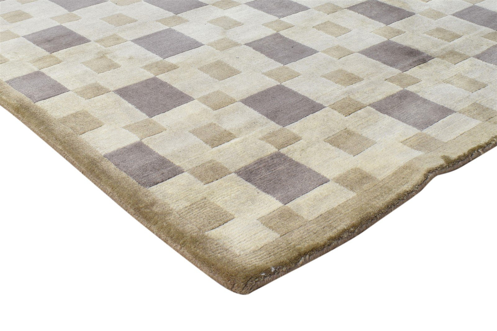 4X6 Rug Wool Brown Modern Hand Knotted Scandinavian Abstract Room Size Carpet Area Rug
