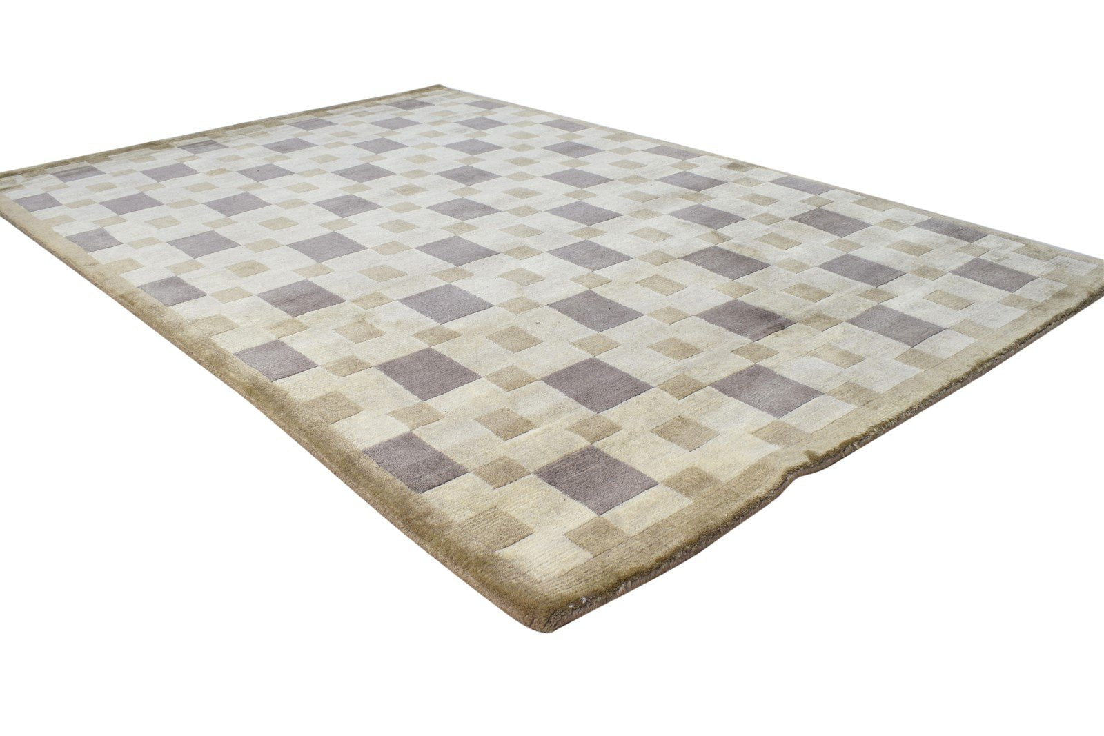 4X6 Rug Wool Brown Modern Hand Knotted Scandinavian Abstract Room Size Carpet Area Rug