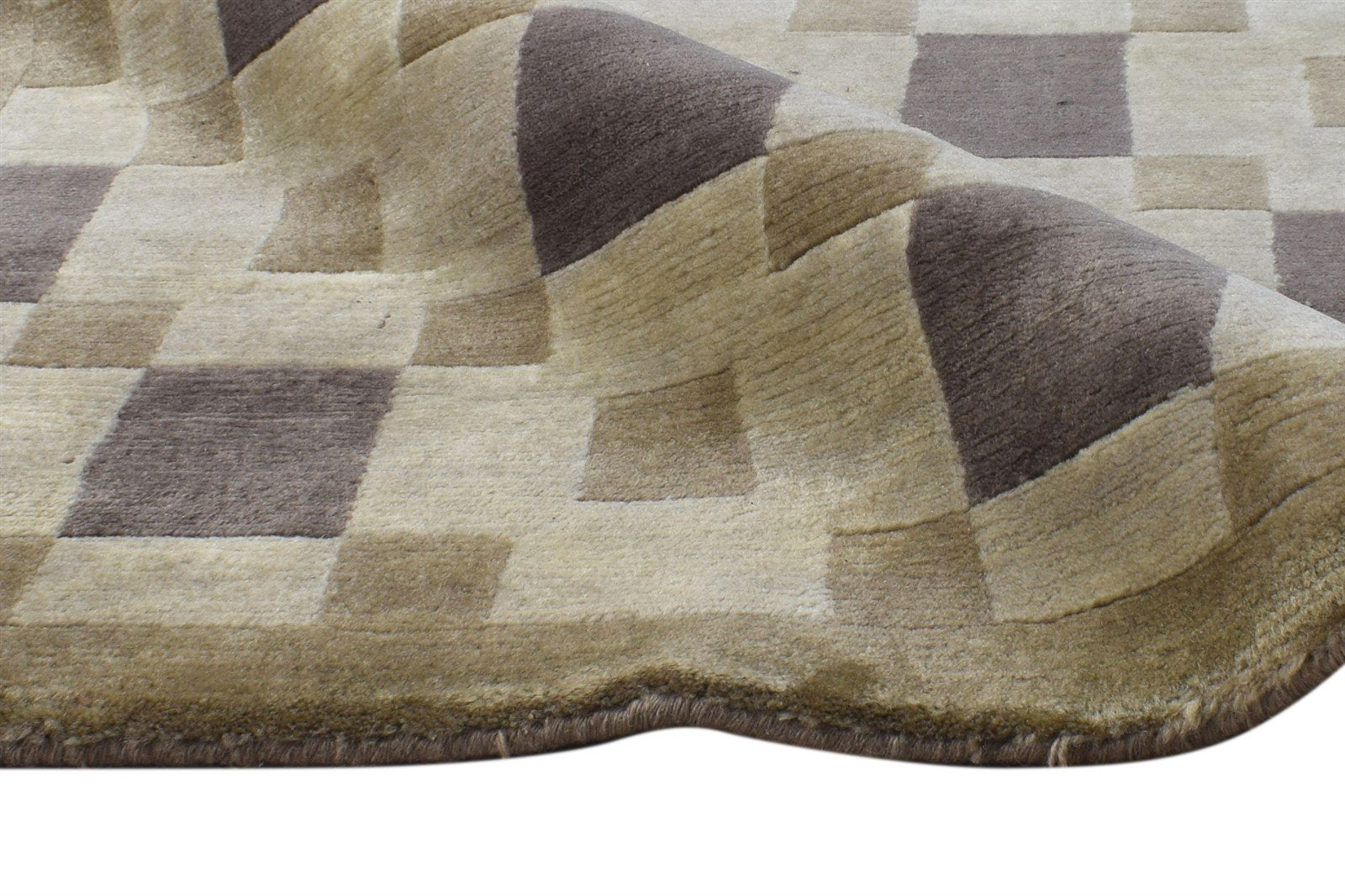 4X6 Rug Wool Brown Modern Hand Knotted Scandinavian Abstract Room Size Carpet Area Rug