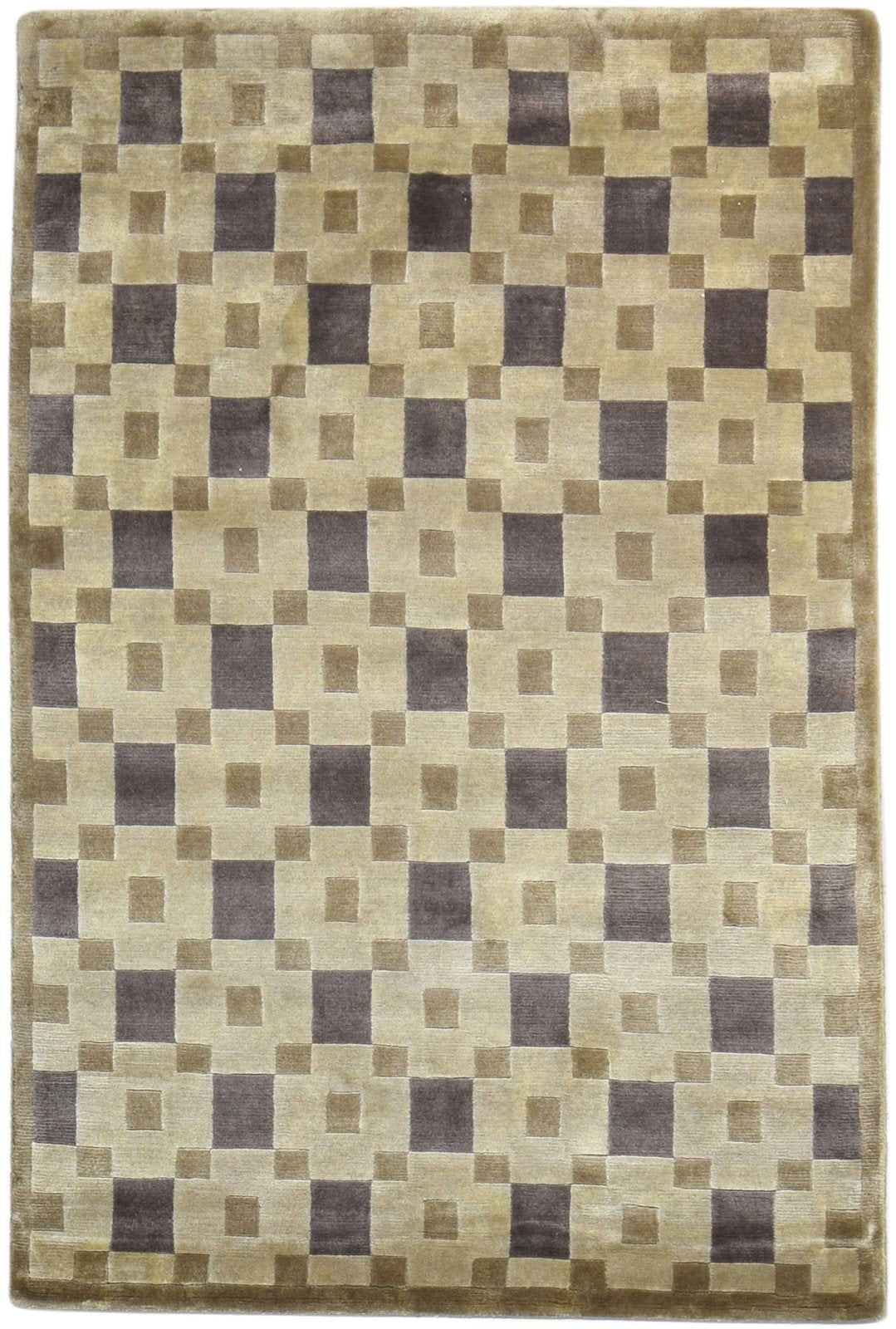 4X6 Rug Wool Brown Modern Hand Knotted Scandinavian Abstract Room Size Carpet Area Rug