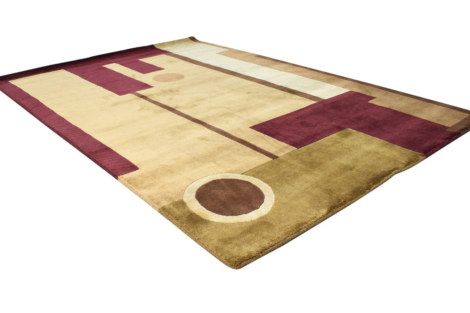 4X6 Rug Wool Brown Modern Hand Knotted Scandinavian Abstract Room Size Carpet Area Rug