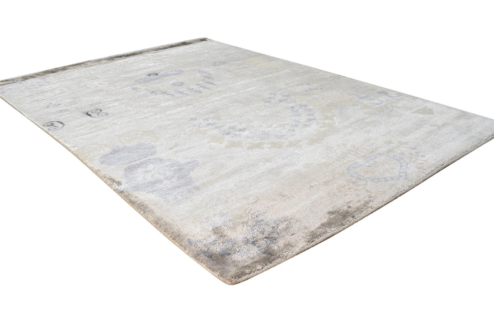 Silk Grey Rug 4X5 Modern Hand Knotted Scandinavian Abstract Room Size Carpet Area Rug