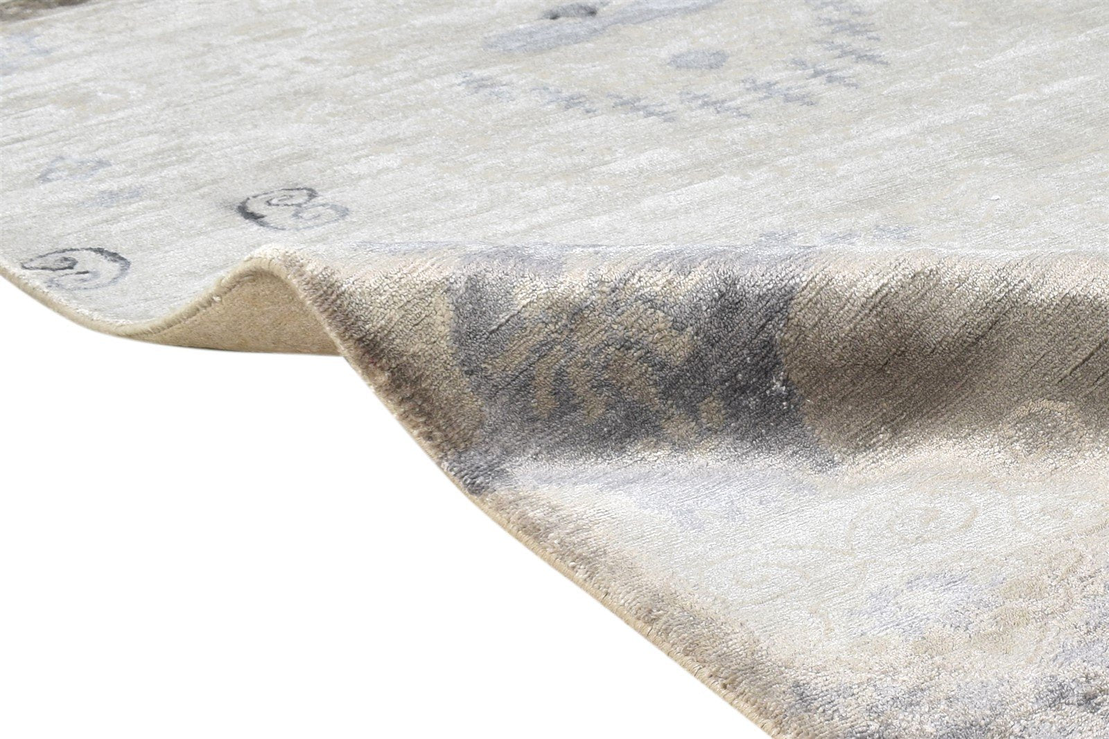 Silk Grey Rug 4X5 Modern Hand Knotted Scandinavian Abstract Room Size Carpet Area Rug