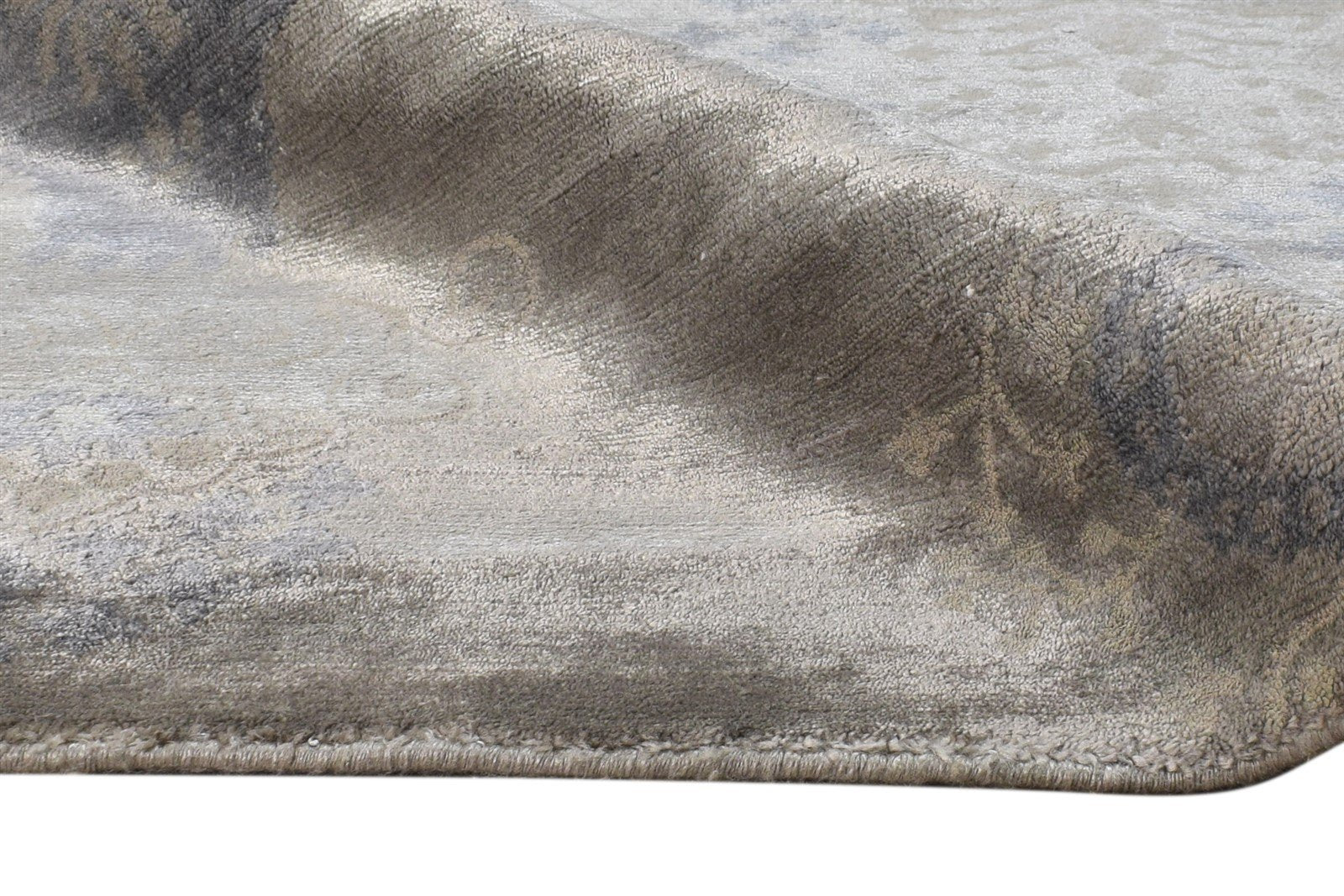 Silk Grey Rug 4X5 Modern Hand Knotted Scandinavian Abstract Room Size Carpet Area Rug