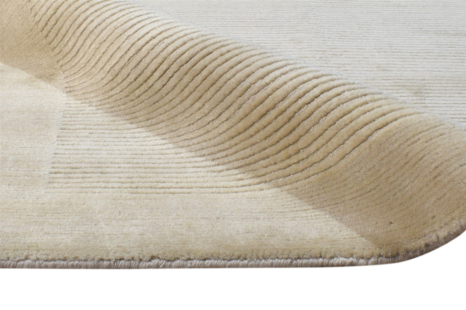 Beige Silk Rug 4X6 Modern Hand Knotted Scandinavian Bordered Room Size Carpet Area Rug
