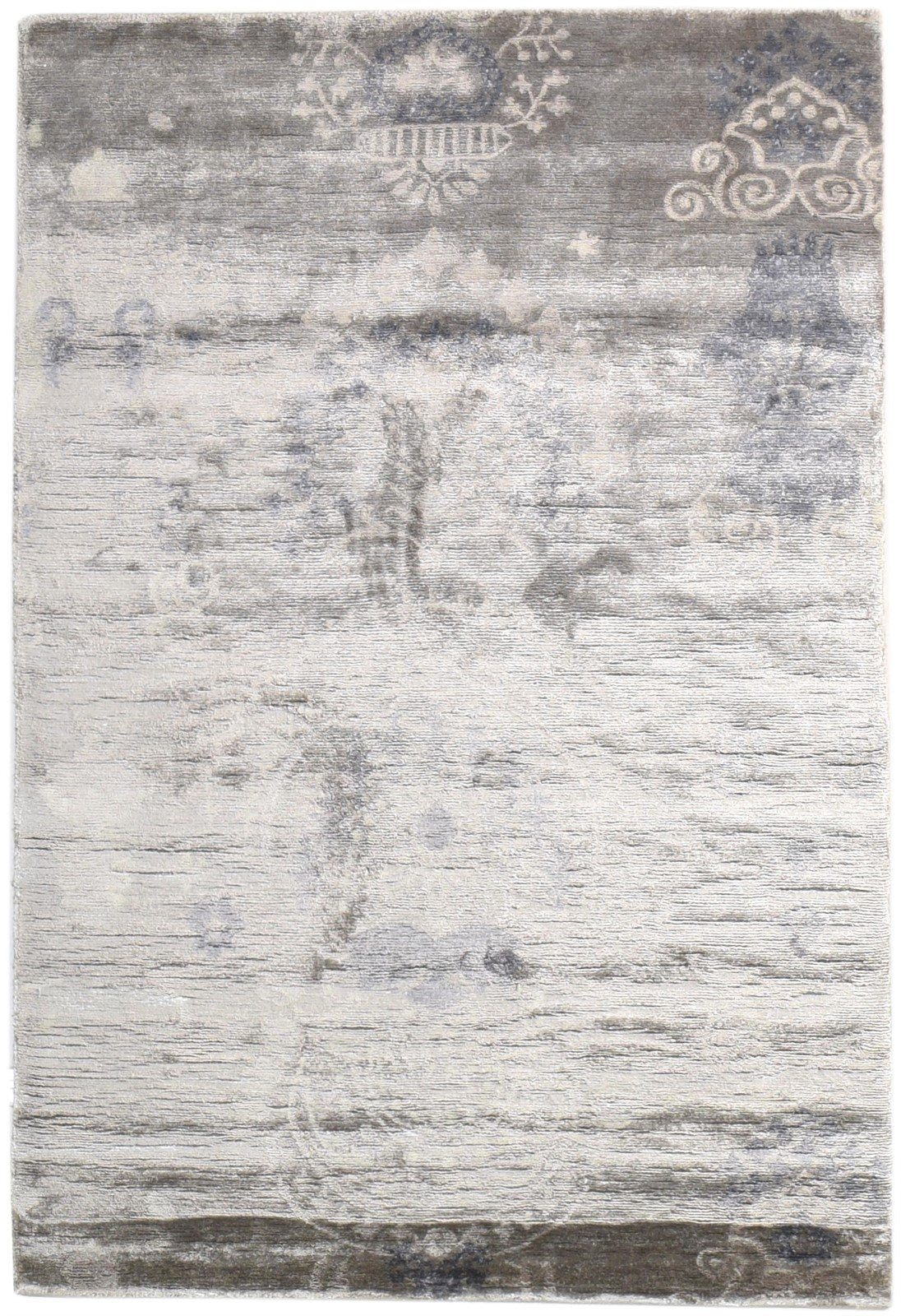 Silk Grey Rug 4' X 6' Modern Hand Knotted American Abstract Room Size Carpet Area Rug