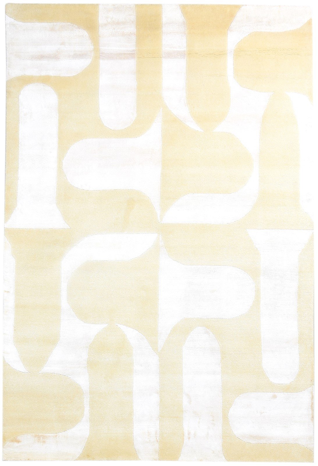 Hand Knotted Beige Wool / Silk Rug 6X8 Modern Scandinavian Abstract Room Size Area Rug