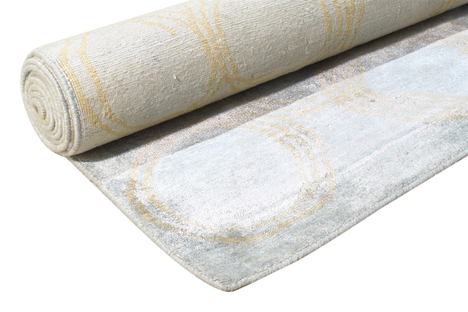 Silk Grey Rug 6' X 9' Modern Hand Knotted European Circles Room Size Carpet Area Rug