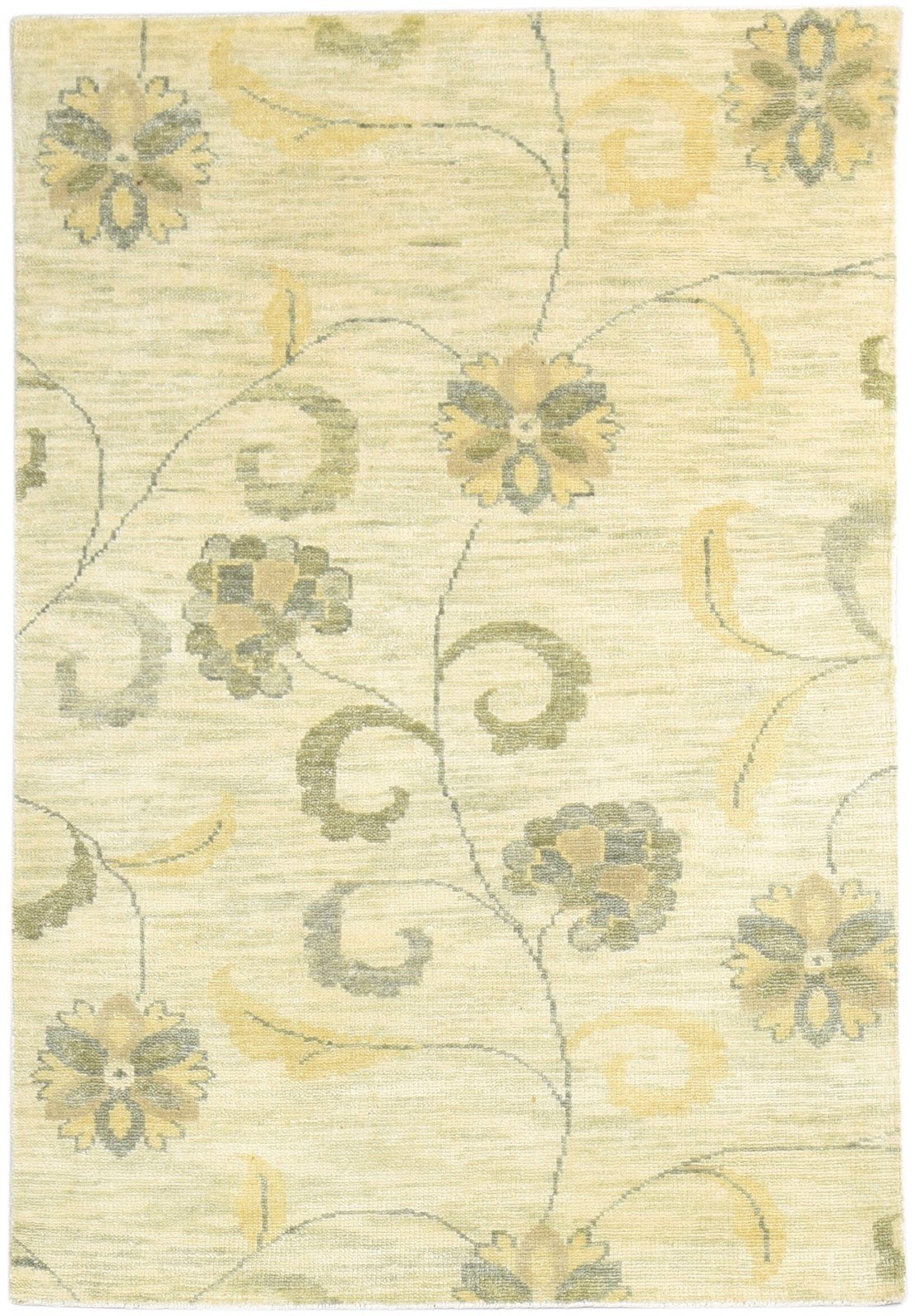 Beige Wool Rug 4' X 6' Modern Hand Knotted French Floral Room Size Carpet Area Rug